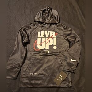 Nike Black Hoodie with White "LEVEL UP!" and Red Swoosh